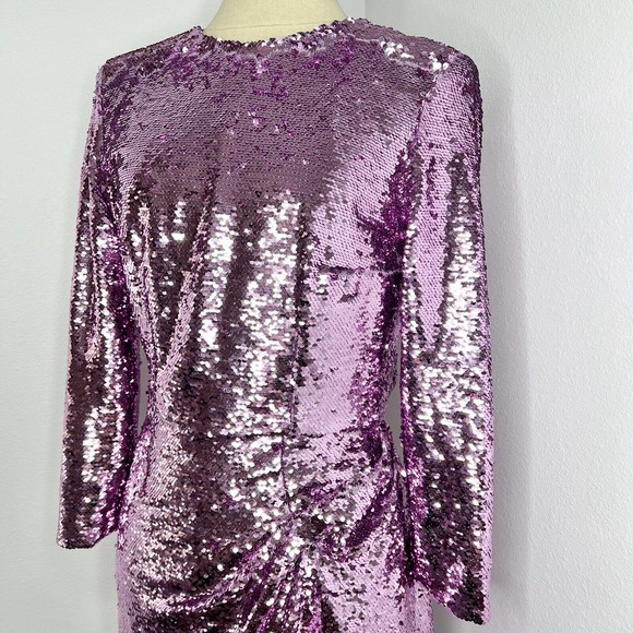 16Arlington Lilac Purple Draped Sequined Mesh Crepe Cocktail Party Mini Dress - Picture 6 of 16